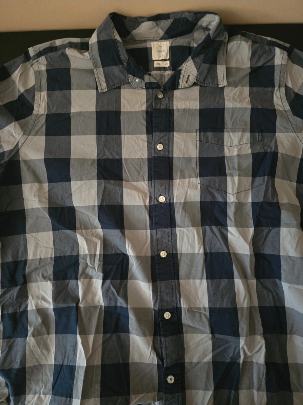 GAP Men's Navy and Light Blue Plaid Button-Down Shirt